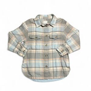 American Eagle Outfitters Oversized Plaid Shirt in Blue, Gray, and Tan